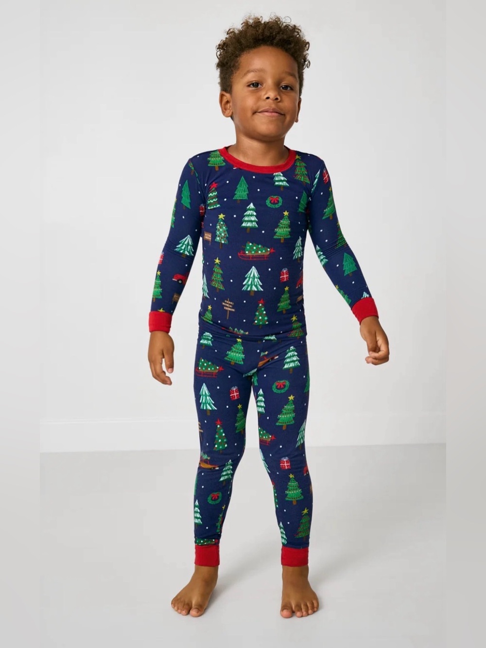LITTLE SLEEPIES Christmas Tree Traffic Bamboo Pajama Set - 12-14